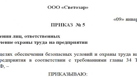 Шапка оформления приказа о назначении ответственного лица